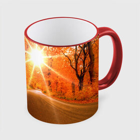 Кружка 3D с принтом Осеннее солнце в Екатеринбурге, керамика | ёмкость 330 мл | autumn | bright | colors | forest | trees | деревья | дорога | краски | лес | лучи | осень | солнце | цвета | яркие