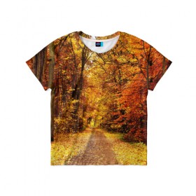 Детская футболка 3D с принтом Осень в Екатеринбурге, 100% гипоаллергенный полиэфир | прямой крой, круглый вырез горловины, длина до линии бедер, чуть спущенное плечо, ткань немного тянется | autumn | bright | colors | forest | paint | trees | деревья | краски | лес | осень | цвета | яркие
