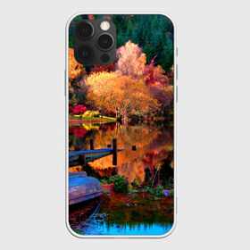 Чехол для iPhone 12 Pro Max с принтом Осень в Екатеринбурге, Силикон |  | Тематика изображения на принте: autumn | boat | bright | colors | forest | paint | river | trees | деревья | краски | лес | лодка | осень | река | цвета | яркие