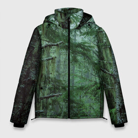 Мужская зимняя куртка 3D с принтом Дремучий лес в Екатеринбурге, верх — 100% полиэстер; подкладка — 100% полиэстер; утеплитель — 100% полиэстер | длина ниже бедра, свободный силуэт Оверсайз. Есть воротник-стойка, отстегивающийся капюшон и ветрозащитная планка. 

Боковые карманы с листочкой на кнопках и внутренний карман на молнии. | Тематика изображения на принте: camouflage | dense | fog | forest | spruce | tree | дремучий | ёлка | ельник | камуфляж | лес | маскировка | туман