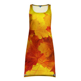 Платье-майка 3D с принтом Осень в Екатеринбурге, 100% полиэстер | полуприлегающий силуэт, широкие бретели, круглый вырез горловины, удлиненный подол сзади. | autumn | bright | color | forest | leaves | maple | paint | trees | деревья | клен | краски | лес | листья | осень | цвета | яркие