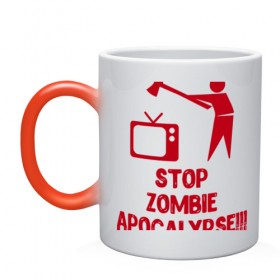 Кружка хамелеон с принтом Stop Zombie Apocalypse в Екатеринбурге, керамика | меняет цвет при нагревании, емкость 330 мл | Тематика изображения на принте: 