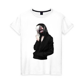Женская футболка хлопок с принтом Канеки Кен в Екатеринбурге, 100% хлопок | прямой крой, круглый вырез горловины, длина до линии бедер, слегка спущенное плечо | tokyo ghoul | канеки кен