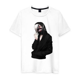 Мужская футболка хлопок с принтом Канеки Кен в Екатеринбурге, 100% хлопок | прямой крой, круглый вырез горловины, длина до линии бедер, слегка спущенное плечо. | tokyo ghoul | канеки кен