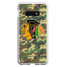 Чехол для Samsung S10E с принтом Blackhawks Camouflage в Екатеринбурге, Силикон | Область печати: задняя сторона чехла, без боковых панелей | camouflage | chicago blackhawks | hockey | nhl | нхл | хоккей