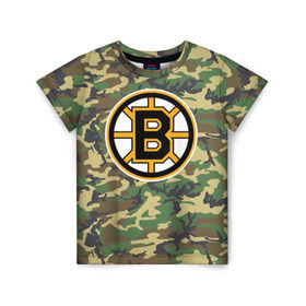 Детская футболка 3D с принтом Bruins Camouflage в Екатеринбурге, 100% гипоаллергенный полиэфир | прямой крой, круглый вырез горловины, длина до линии бедер, чуть спущенное плечо, ткань немного тянется | Тематика изображения на принте: boston bruins | camouflage | hockey | nhl | нхл | хоккей