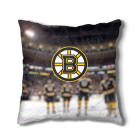 Подушка 3D с принтом Boston Bruins в Екатеринбурге, наволочка – 100% полиэстер, наполнитель – холлофайбер (легкий наполнитель, не вызывает аллергию). | состоит из подушки и наволочки. Наволочка на молнии, легко снимается для стирки | Тематика изображения на принте: бостон | брюинз