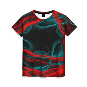 Женская футболка 3D с принтом Fractal в Екатеринбурге, 100% полиэфир ( синтетическое хлопкоподобное полотно) | прямой крой, круглый вырез горловины, длина до линии бедер | волны | красный | черный