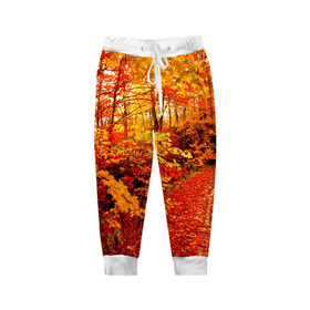 Детские брюки 3D с принтом Осень в Екатеринбурге, 100% полиэстер | манжеты по низу, эластичный пояс регулируется шнурком, по бокам два кармана без застежек, внутренняя часть кармана из мелкой сетки | autumn | bright | colors | forest | paint | trees | деревья | краски | лес | осень | цвета | яркие