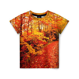 Детская футболка 3D с принтом Осень в Екатеринбурге, 100% гипоаллергенный полиэфир | прямой крой, круглый вырез горловины, длина до линии бедер, чуть спущенное плечо, ткань немного тянется | autumn | bright | colors | forest | paint | trees | деревья | краски | лес | осень | цвета | яркие