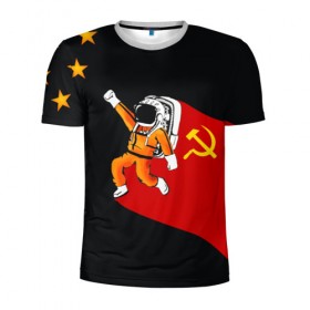 Мужская футболка 3D спортивная с принтом Гагарин в Екатеринбурге, 100% полиэстер с улучшенными характеристиками | приталенный силуэт, круглая горловина, широкие плечи, сужается к линии бедра | день | космонавтики | космос
