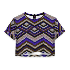 Женская футболка 3D укороченная с принтом Вышивка в Екатеринбурге, 100% полиэстер | круглая горловина, длина футболки до линии талии, рукава с отворотами | вязаный | геометрия | зигзаг | ромбы | свитер