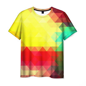 Мужская футболка 3D с принтом Polygon в Екатеринбурге, 100% полиэфир | прямой крой, круглый вырез горловины, длина до линии бедер | геометрия | паттерн | полигоны | разноцветный | треугольники | яркий