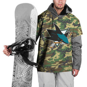Накидка на куртку 3D с принтом Sharks Camouflage в Екатеринбурге, 100% полиэстер |  | camouflage | hockey | nhl | san jose sharks | нхл | хоккей