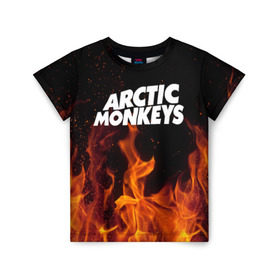 Детская футболка 3D с принтом Arctic Monkeys fire в Екатеринбурге, 100% гипоаллергенный полиэфир | прямой крой, круглый вырез горловины, длина до линии бедер, чуть спущенное плечо, ткань немного тянется | Тематика изображения на принте: 