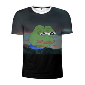 Мужская футболка 3D спортивная с принтом Sad frog в Екатеринбурге, 100% полиэстер с улучшенными характеристиками | приталенный силуэт, круглая горловина, широкие плечи, сужается к линии бедра | pepe | пепе