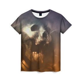 Женская футболка 3D с принтом Doom в Екатеринбурге, 100% полиэфир ( синтетическое хлопкоподобное полотно) | прямой крой, круглый вырез горловины, длина до линии бедер | doom | skull | slayer | палач | скелет | череп