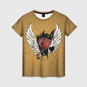 Женская футболка 3D с принтом Сердце с крыльями в Екатеринбурге, 100% полиэфир ( синтетическое хлопкоподобное полотно) | прямой крой, круглый вырез горловины, длина до линии бедер | граффити | тату