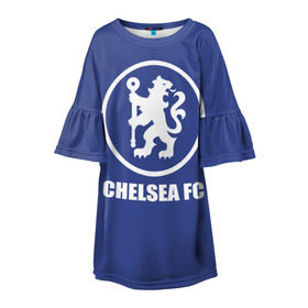 Детское платье 3D с принтом Chelsea FC в Екатеринбурге, 100% полиэстер | прямой силуэт, чуть расширенный к низу. Круглая горловина, на рукавах — воланы | Тематика изображения на принте: chelsea | англия | премьер лига | фанат | футбол | футболист | челси