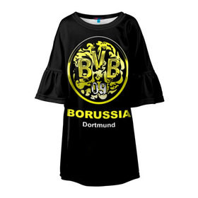 Детское платье 3D с принтом Borussia Dortmund в Екатеринбурге, 100% полиэстер | прямой силуэт, чуть расширенный к низу. Круглая горловина, на рукавах — воланы | боруссия | дортмунд