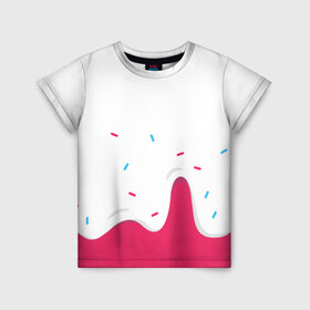 Детская футболка 3D с принтом KREME (original design) в Екатеринбурге, 100% гипоаллергенный полиэфир | прямой крой, круглый вырез горловины, длина до линии бедер, чуть спущенное плечо, ткань немного тянется | cherry | cream | design | red | sugar | vanilla | white | вишня | яркое