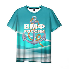 Мужская футболка 3D с принтом ВМФ России в Екатеринбурге, 100% полиэфир | прямой крой, круглый вырез горловины, длина до линии бедер | андреевский флаг | вмф | волна | канат | матрос | море | моряк | россия | флот | якорь
