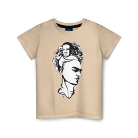 Детская футболка хлопок с принтом Фрида в Екатеринбурге, 100% хлопок | круглый вырез горловины, полуприлегающий силуэт, длина до линии бедер | арт | девушка | женщина | любовь | мексика | портрет | фрида | художник | цветы | череп