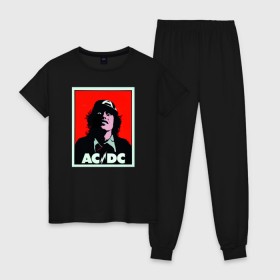 Женская пижама хлопок с принтом AC/DC: T-SHIRT в Екатеринбурге, 100% хлопок | брюки и футболка прямого кроя, без карманов, на брюках мягкая резинка на поясе и по низу штанин | Тематика изображения на принте: acdc