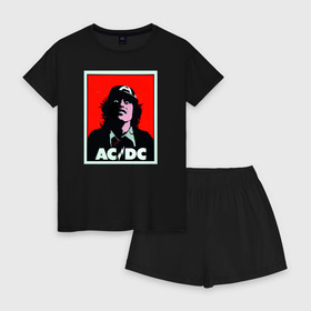 Женская пижама с шортиками хлопок с принтом AC/DC: T-SHIRT в Екатеринбурге, 100% хлопок | футболка прямого кроя, шорты свободные с широкой мягкой резинкой | Тематика изображения на принте: acdc