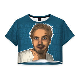 Женская футболка 3D укороченная с принтом Pew die pie в Екатеринбурге, 100% полиэстер | круглая горловина, длина футболки до линии талии, рукава с отворотами | pewdiepie