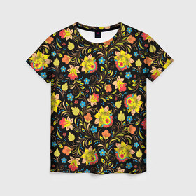 Женская футболка 3D с принтом Цветочный узор в Екатеринбурге, 100% полиэфир ( синтетическое хлопкоподобное полотно) | прямой крой, круглый вырез горловины, длина до линии бедер | лепестки | орнамент | прикольные картинки | узор | цветочки | цветы