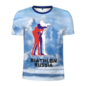 Мужская футболка 3D спортивная с принтом Biathlon russia в Екатеринбурге, 100% полиэстер с улучшенными характеристиками | приталенный силуэт, круглая горловина, широкие плечи, сужается к линии бедра | биатлон