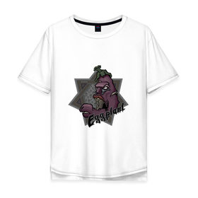 Мужская футболка хлопок Oversize с принтом ЗомбиБаклажан в Екатеринбурге, 100% хлопок | свободный крой, круглый ворот, “спинка” длиннее передней части | арт | баклажан | веган | звезда | зомби | мультик | овощи | череп