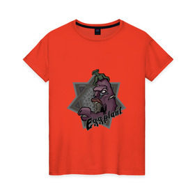 Женская футболка хлопок с принтом ЗомбиБаклажан в Екатеринбурге, 100% хлопок | прямой крой, круглый вырез горловины, длина до линии бедер, слегка спущенное плечо | арт | баклажан | веган | звезда | зомби | мультик | овощи | череп