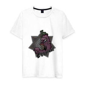 Мужская футболка хлопок с принтом ЗомбиБаклажан в Екатеринбурге, 100% хлопок | прямой крой, круглый вырез горловины, длина до линии бедер, слегка спущенное плечо. | арт | баклажан | веган | звезда | зомби | мультик | овощи | череп