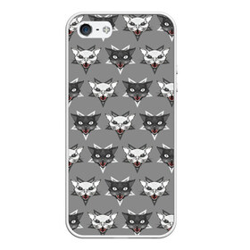 Чехол для iPhone 5/5S матовый с принтом Злые котики в Екатеринбурге, Силикон | Область печати: задняя сторона чехла, без боковых панелей | Тематика изображения на принте: дьявол | звезда | кот | котик | кошка | милота | пентаграмма | серый | юмор