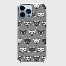 Чехол для iPhone 13 Pro Max с принтом Злые котики в Екатеринбурге,  |  | Тематика изображения на принте: дьявол | звезда | кот | котик | кошка | милота | пентаграмма | серый | юмор