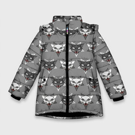 Зимняя куртка для девочек 3D с принтом Злые котики в Екатеринбурге, ткань верха — 100% полиэстер; подклад — 100% полиэстер, утеплитель — 100% полиэстер. | длина ниже бедра, удлиненная спинка, воротник стойка и отстегивающийся капюшон. Есть боковые карманы с листочкой на кнопках, утяжки по низу изделия и внутренний карман на молнии. 

Предусмотрены светоотражающий принт на спинке, радужный светоотражающий элемент на пуллере молнии и на резинке для утяжки. | дьявол | звезда | кот | котик | кошка | милота | пентаграмма | серый | юмор