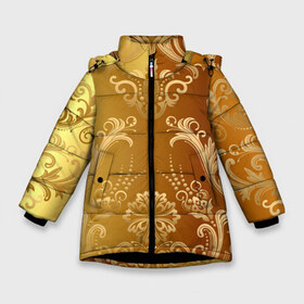 Зимняя куртка для девочек 3D с принтом Золотой пассаж в Екатеринбурге, ткань верха — 100% полиэстер; подклад — 100% полиэстер, утеплитель — 100% полиэстер. | длина ниже бедра, удлиненная спинка, воротник стойка и отстегивающийся капюшон. Есть боковые карманы с листочкой на кнопках, утяжки по низу изделия и внутренний карман на молнии. 

Предусмотрены светоотражающий принт на спинке, радужный светоотражающий элемент на пуллере молнии и на резинке для утяжки. | Тематика изображения на принте: vppd | золото | премиум | эксклюзив