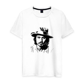 Мужская футболка хлопок с принтом джони депп в Екатеринбурге, 100% хлопок | прямой крой, круглый вырез горловины, длина до линии бедер, слегка спущенное плечо. | депп | джони | джонни