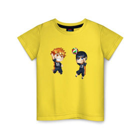 Детская футболка хлопок с принтом Сёё Хината и Тобио Кагэяма в Екатеринбурге, 100% хлопок | круглый вырез горловины, полуприлегающий силуэт, длина до линии бедер | haikyuu | сёё хината | тобио кагэяма