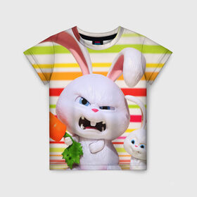 Детская футболка 3D с принтом Злой кролик в Екатеринбурге, 100% гипоаллергенный полиэфир | прямой крой, круглый вырез горловины, длина до линии бедер, чуть спущенное плечо, ткань немного тянется | животные | злой | игрушка | кролик | мультфильм | тайная жизнь домашних животных