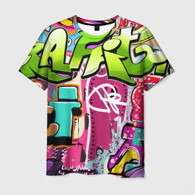 Мужская футболка 3D с принтом Граффити в Екатеринбурге, 100% полиэфир | прямой крой, круглый вырез горловины, длина до линии бедер | балон | граффити | краски | молодежь | рисунок | стена | стиль | улица | уличный образ