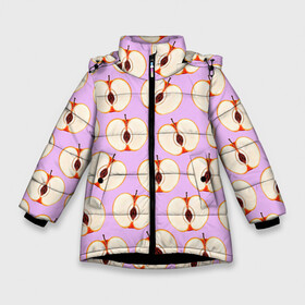 Зимняя куртка для девочек 3D с принтом Молодильные яблочки в Екатеринбурге, ткань верха — 100% полиэстер; подклад — 100% полиэстер, утеплитель — 100% полиэстер. | длина ниже бедра, удлиненная спинка, воротник стойка и отстегивающийся капюшон. Есть боковые карманы с листочкой на кнопках, утяжки по низу изделия и внутренний карман на молнии. 

Предусмотрены светоотражающий принт на спинке, радужный светоотражающий элемент на пуллере молнии и на резинке для утяжки. | life in da trash | vogue | алена двойченкова | вог | двойченкова | егор дружинин | мига | мигель | молодильные яблочки | персики | танцы | танцы на тнт | тнт | яблоки | яблочки
