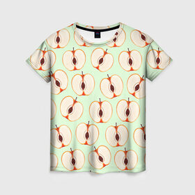 Женская футболка 3D с принтом Молодильные яблочки в Екатеринбурге, 100% полиэфир ( синтетическое хлопкоподобное полотно) | прямой крой, круглый вырез горловины, длина до линии бедер | life in da trash | vogue | алена двойченкова | вог | двойченкова | егор дружинин | мига | мигель | молодильные яблочки | персики | танцы | танцы на тнт | тнт | яблоки | яблочки