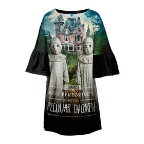 Детское платье 3D с принтом Енох О’Коннор в Екатеринбурге, 100% полиэстер | прямой силуэт, чуть расширенный к низу. Круглая горловина, на рукавах — воланы | Тематика изображения на принте: дом странных детей