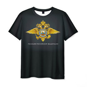 Мужская футболка 3D с принтом Полиция Российской Федерации в Екатеринбурге, 100% полиэфир | прямой крой, круглый вырез горловины, длина до линии бедер | Тематика изображения на принте: милиция