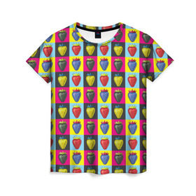 Женская футболка 3D с принтом POP ART в Екатеринбурге, 100% полиэфир ( синтетическое хлопкоподобное полотно) | прямой крой, круглый вырез горловины, длина до линии бедер | popart | клубника | поп арт | ягоды