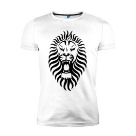 Мужская футболка премиум с принтом Lion в Екатеринбурге, 92% хлопок, 8% лайкра | приталенный силуэт, круглый вырез ворота, длина до линии бедра, короткий рукав | зверь | лев | царь