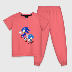 Детская пижама хлопок с принтом Sonic (Соник) в Екатеринбурге, 100% хлопок |  брюки и футболка прямого кроя, без карманов, на брюках мягкая резинка на поясе и по низу штанин
 | retro | sega | sonic